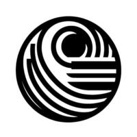 Bold Black and White Circular with Intertwined Curved and Straight Lines, Resembling Abstract Waves and Shapes. vector