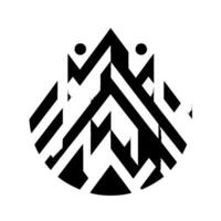Abstract geometric featuring a stylized mountain range with black and white angular shapes, set within a round form, minimal composition, isolated on white. vector