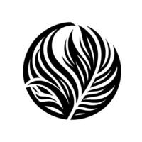 A minimalist black and white featuring stylized fern leaves arranged within a circular frame, evoking natural elegance. vector