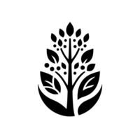 Minimalist Black and White Illustration of a Stylized Tree with Leaves and Berries, Set Against a Plain White Background, Conveying Growth. vector