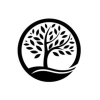 Symbolic, stylized tree enclosed in a black circular frame, conveying nature, growth, and harmony on a clean white background. vector