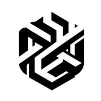 Geometric Abstract A Bold, Symmetrical Composition of Interlocking Black and White Shapes within a Hexagonal Frame, Exuding Modernism. vector
