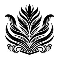 Intricate Black and White Floral with Layered Leafy Elements, Curls, and Geometric Forms Centered on White Background. vector