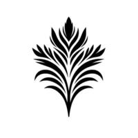 Stylized Black Floral A symmetrical, minimalist depiction of a floral arrangement with a central stem, radiating upward with curved leaves on a plain white background. vector
