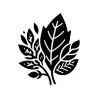 Bold Black and White Illustration A Stylized Botanical Composition Featuring Leafy Branches, Dots, and Intricate Veins. vector