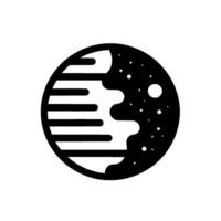 A stylized black and white emblem featuring a halfmoon with speckled textures and horizontal lines, suggestive of a planet or celestial body. vector