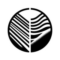Abstract Geometric Composition in Black and White A Divided Circle Featuring Parallel Lines and Wavy Forms with Stippling vector