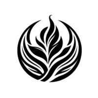 A symmetrical black and white of a stylized floral element, enclosed within a circular frame, evoking a sense of elegance and simplicity. vector