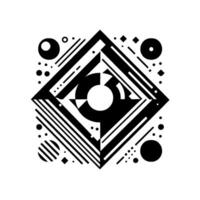 Geometric Black and White Composition Featuring Rhombus and Circle Elements with a Central Focal Point in a Modernist . vector