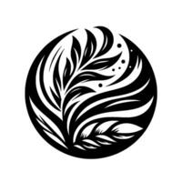 Intricate Black and White Floral Within a Circle, Abstract Foliage Illustration on White Background. vector