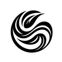 Stylized Black and White Circular Composition A Geometric Swirl with Leaf Elements on White Backdrop. vector