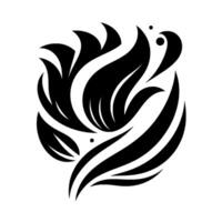 Abstract black and white floral , evoking the elegance of nature, with stylized leaves and curved lines, set against a clean white backdrop. vector