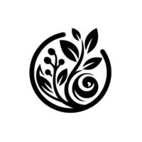 Elegant Black and White Circular Leafy Vine with Berries Encapsulated in a Stylized Circle, Minimalist and Decorative. vector