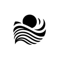 Minimalist monochrome featuring a stylized sun rising over a series of wavelike lines, evoking a sense of calm. vector