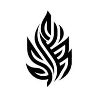 A minimalist and bold black and white abstract leaf , composed of interwoven, stylized lines on a clean white background. vector