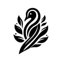 Elegant black and white minimalist of a swan within a decorative leafy embrace, evoking serenity and purity. vector