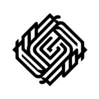 Geometric Black and White Rhombus Composed of Intertwined Linear Patterns on a White Background. vector