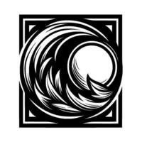Intricate Black and White Swirl Within a Square Frame, Featuring Abstract LeafLike Elements Circling a Central Void. vector