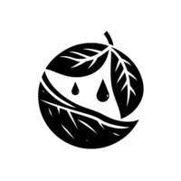 A stylized, monochromatic emblem showcasing a circular arrangement of leaves, with two teardrops, signifying the essence of nature and life. vector