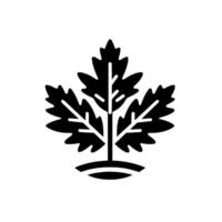 A minimalist black and white illustration of a stylized plant, depicting a simplified oak leaf cluster on a stem above a layered base, set against a stark white background. vector