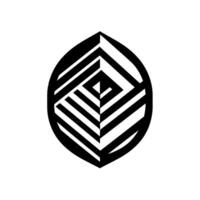 Symmetrical geometric black and white , leaflike shape composed of layered lines and angular forms creating a visual illusion. vector