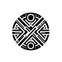 Bold Black and White Geometric Mandala A symmetrical circle with angular lines, shapes, and circles creating a modern minimalist pattern. vector