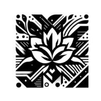 Geometric Lotus An Elegant, Monochromatic Artwork Depicting a Stylized Flower within a Dynamic, Abstract Composition. vector
