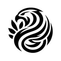 A minimalist and stylized black and white illustration of an eagles head, designed in flowing, curved lines within an oval shape, evoking a sense of strength and elegance. vector