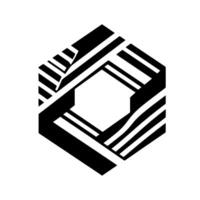 Geometric Black and White Interlocking Hexagon and Lines in a Modern, Abstract Composition vector