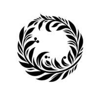 Elegant Black and White Floral Wreath, Circular with Leaves and Decorative Elements, Isolated on White Background. vector