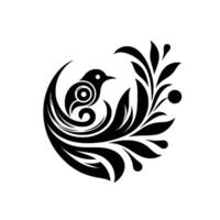 Intricate Black and White A stylized bird nestled amongst elegant leaves and flowing forms, evoking a sense of nature and harmony, on a soft gradient background. vector