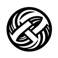Black and white featuring a circular composition, stylized interwoven strips creating a visually appealing geometric pattern. vector