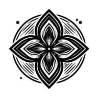 Symmetrical Black and White Floral Mandala with Geometric Pattern and Circular Framework, Minimalist Aesthetics. vector