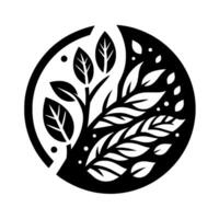 A stylized YinYang emblem, black and white with treelike forms and leaf patterns. Embodying balance, nature, and harmony. vector