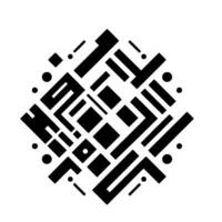Geometric Black and White Abstract Composition Featuring Interlocking Rectangles, Squares, Circles, and Lines with Modern, Minimalist Aesthetic. vector