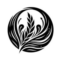 Elegant, symmetrical black and white featuring a stylized plant within a circular frame on a plain white background, reminiscent of art nouveau. vector