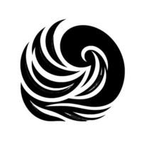 Abstract Monochromatic Wave Emblem Circular with Flowing, Curvilinear Forms, Representing Motion and Energy Against a White Background. vector