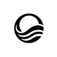A minimalist black and white featuring a semicircular form juxtaposed with two curved wavelike elements within a larger circle, suggesting water or serenity. vector