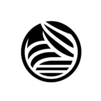 Abstract black and white featuring stylized curved stripes within a circle, evoking movement and a modern aesthetic. vector