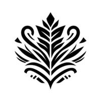 Symmetrical Black and White Floral Pattern with Abstract Curvilinear and Leaflike Forms Against a White Backdrop. vector