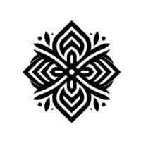 Symmetrical Black and White Geometric Floral Mandala with Detailed Layered Elements on a White Background. vector