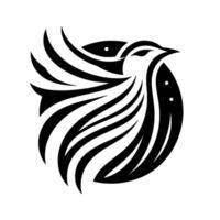 Elegant Black and White Bird , Showcasing a Stylized Avian Silhouette in a Circle, Emphasizing Feathers and Graceful Curves vector