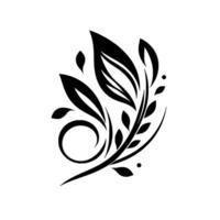 Elegant black floral , featuring stylized leaves, delicate curls, and small dots, set against a clean white background, showcasing artistic simplicity. vector