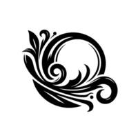 Ornate Black Flourish Enclosing a Circle, Leafy and Swirling on White Background, Decorative Element. vector