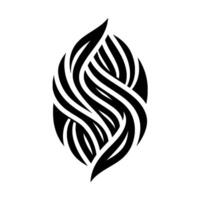 Abstract Black and White Interwoven Wavy Lines Forming an Oval Shape on White Background. Suggestive of Fire or a Leaf. vector