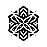 Geometric Black and White Mandala A symmetrical featuring a central floral motif within a hexagonal frame, evoking balance and harmony against a clean white backdrop. vector