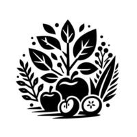Stylized Black and White Composition A Circle of Apples, Leaves, and Foliage in a Minimalist . vector