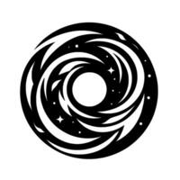 Abstract Black Hole with Swirling Elements, Stars, and Central White Circle on White Background, . vector