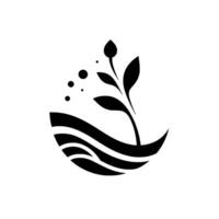 Elegant Black White Depicting a Budding Plant Emerging from Stylized Water with Bubbles, Minimalist , Serene Vibe vector