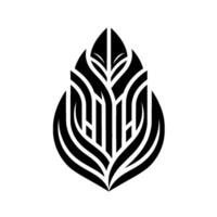 Monochrome, symmetrical featuring a stylized leaf composed of interlocking, geometric shapes in black on a white background. vector